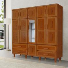 Guarda Roupa Casal com Espelho Madeira Maciça Chicago Castanho - ATRAE