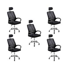 Kit 5 Cadeiras Escritório Diretor Tela Mesh Encosto De Cabeça com Eboo