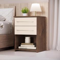 Mesa De Cabeceira Bruna 2 Gavetas - Tonielque Móveis, Chocolate/off Wh