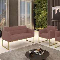Kit 1 Sofá Namoradeira e 1 Poltrona Elisa Veludo Base Metálica Industr