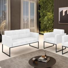 Kit 1 Sofá Namoradeira e 1 Poltrona Elisa Corano Base Metálica Industr