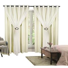 Cortina Corta Luz 4,00m X 2,80m 100% Blackout Com Voil Palha Para Sala Ou Quarto Varão Simples