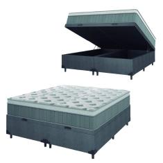 Cama Box Baú Casal Queen Colchão Molas Ensacadas Ômega 158x198x73cm Cinza / Branco Hellen - Suporta até 110kg por Pessoa