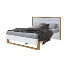 cama queen freetown revestimento sintético amêndoa e branca