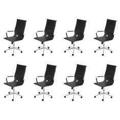 Kit 8 Cadeiras para Escritório Presidente Esteirinha com Relax Sintético 3301 Or Design Preto