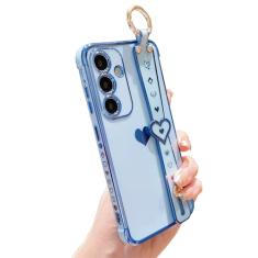 DEFBSC Capa compatível com Samsung Galaxy S24 Plus, capa de coração de amor com borda galvanizada com alça de pulso, proteção total da câmera cantos reforçados à prova de choque, capa de TPU macia à