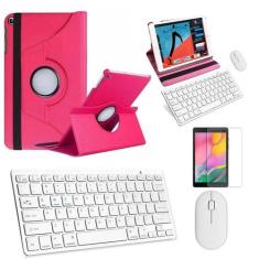 Kit Capa 360 Rosa / Teclado e Mouse branco e Película para Galaxy Tab 