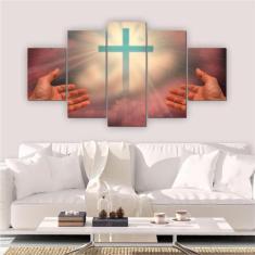 Quadros Decorativos Mosaico Quarto Sala Cruz 5 Peças - Inove Adesivos