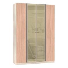 Guarda Roupa Solteiro 4 Portas 3 Gavetas Prime Plus Alumínio com Vidro