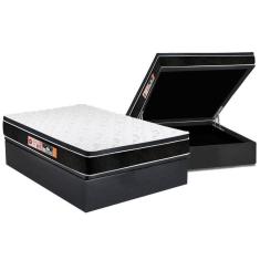 Cama Box Baú Casal: Colchão Espuma Castor D33 Black E White Air Euro Pillow + Base Gray(138X188)