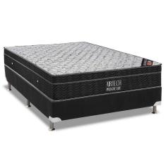 Cama Box Casal: Colchão Molas Ortobom Nanolastic Airtech Progressive + Base Crc Suede Black(138X188)