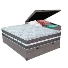 Cama Box Baú Cinza e Colchão Black Graphite Molas Ensacadas Casal 138x188X32 Anjos