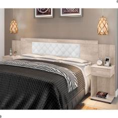 Cabeceira Box Bruna Amarula Extensível Casal Queen King MDF MDP Capitonê Bege Amarula Branco Casa H
