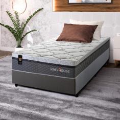 Conjunto Cama Box c/ Molas Ensacadas Benton Cinza Solteiro 96x203x71 -