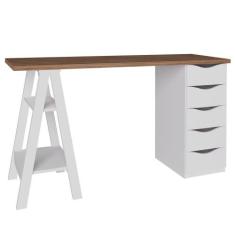 Mesa Para Escritório Escrivaninha Home Office 05 Gavetas Spirit Nogal 
