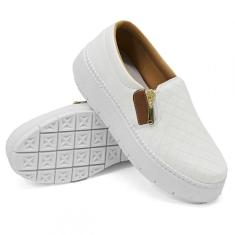 Tênis Slip On Calce Fácil Feminino Couro Sola Antiderrapante Leve Maci