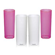 Kit 4 Copos Tubo Branco e Rosa Neon 300 ml KrystalON