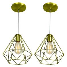 Kit 2 Pendentes Diamante Aramado Grande Dourado