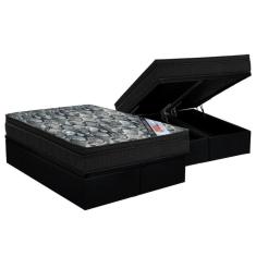 Cama Box Baú King: Colchão Molas Bonnel Ortobom Nanolastic Fort Tech Iso + Base Crc Suede Black(193x203)