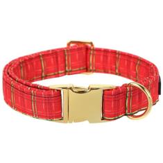 Coleira de Natal para cães Maca Bates - xadrez vermelho macio de algodão com fivela de metal - ajustável para cães pequenos a grandes