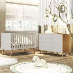 Berço Americano Ambiente Ludmila e Cômoda Gran Lorena Off White Bétula – Carolina Baby