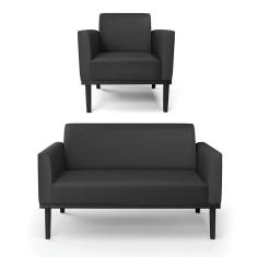 Sofá Namoradeira Com Poltrona Base De Madeira Fixa Preto Marisa Corino D03 - D\`rossi Cor Preto