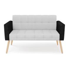 Sofá Namoradeira 2 Lugares Pés Palito Natural Elisa Preto-linho Cinza A05 D03 - D`rossi