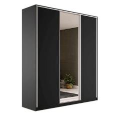 Guarda-Roupa Solteiro com Espelho Zermatt 3 PT 3 GV Preto - RR Móveis