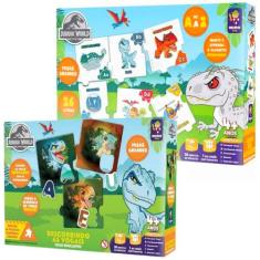 Kit 2 Quebra Cabeça Dinossauro Vogal Alfabeto Jurassic World - Mimo, C