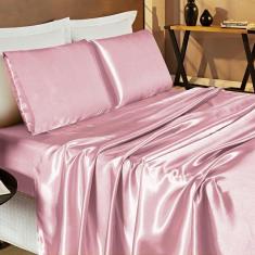 Jogo Cama Lençol Monza Queen Cetim Charmousse Brilhante 4 Peças - Rosê