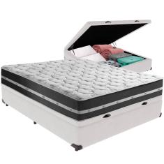 Cama Box Baú Branco E Colchão Classic Preto Molas Ensacadas Casal Anjos