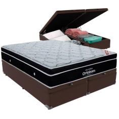 Cama Box Baú Marrom E Colchão Elegant Molas Ensacadas King Ortobom
