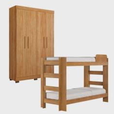 Quarto Infantil/Juvenil com Beliche Flórida e Guarda Roupa 4 Portas 3 Gavetas Flórida 100% mdf