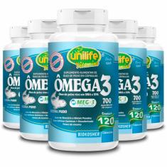 Kit 5 Ômega 3 Óleo de Peixe Unilife 120 Cápsulas 700mg