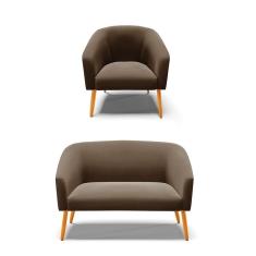 Kit 01 Namoradeira 02 Lugares E 01 Poltrona Suede Marrom