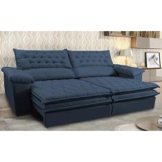 Sofá Retrátil e Reclinável Molas Ensacadas Cama inBox Botonê 2,72m Espuma Viscoelástico Suede Azul