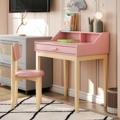 Escrivaninha Infantil Com Cadeirinha Mdf Com Pés De Madeira Rustica - 