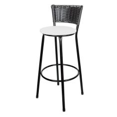 Banqueta Alta Ratan Hawai Preta - Lamar Design, Laca branca