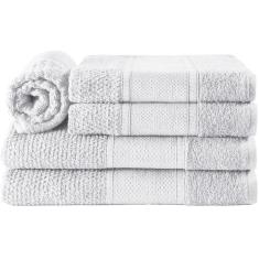 Jogo De Banho Toalhas Livy 100% Algodão Relevo Em Flocos 5 Peças - Branco