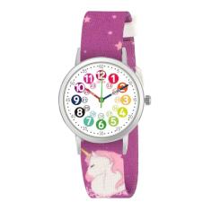 ITOOZYNN Relógio infantil para meninas e meninos, tempo de aprendizagem infantil e fácil de ler, pulseira de nylon ajustável, relógio analógico para meninos e meninas de 4 a 11 anos, Unicórnio roxo