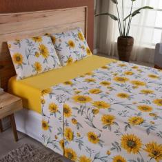 Lençol King Em Malha Fio Penteado Algodão 4 Peças - Amarelo - Casa Sho