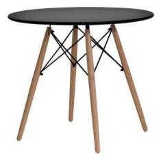 Mesa Eames Eiffel Com Base Madeira E Tampo De 90cm Em Mdf - Cor Preta 