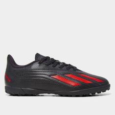 Chuteira Society Juvenil Adidas Deportivo II Unissex, Preto, Vermelho,