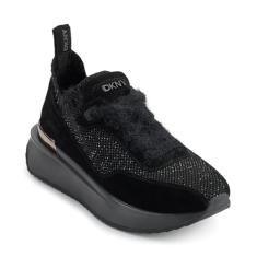 DKNY Tênis feminino Aveline com cadarço, Preto, 38
