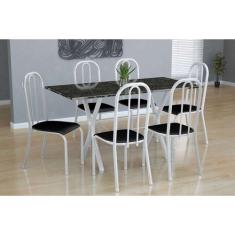 Conjunto de Mesa Miame com 6 Cadeiras Madri Branco e Preto Liso - Fabo