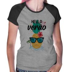 Baby Look Raglan Hello Verão - Foca na Moda, Cinza, Preto, P
