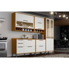 Cozinha Modulada Completa Syrah 5 Peças (2Aéreos+2Balcões+1Paneleiro) C5P07 Amendoa/Branco - Ronipa