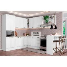 Cozinha Modulada Completa Bella 9 Peças (3Aéreos+3Balcões+1TorreQuente+1Ilha+1Complemento) C9P199 Branco - Carraro