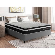 Conjunto Cama Box c/ Molas Ensacadas Durham Preto Casal 138x188x60