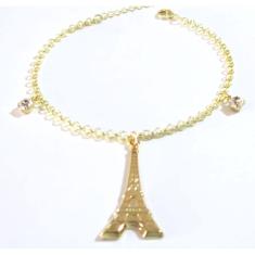 Pulseira Torre Eiffel Turismo Folheado a Ouro 18k